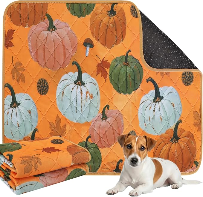IEUUMLER Washable Pee Pads for Dogs, 2 Pack Pumpkin Pattern Reusable Waterproof Puppy Potty Pads, Non-Slip Absorbent Pet Training Pads for Playpen Crate Bed EU016 Orange Pumpkin, 30x20