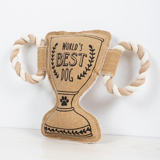 Pavilion - World's Best Dog - 11.25" Trophy Puppy Dog Toy with Rope Handle K-9 Furry Companion Celebration Aging Birthday Gift