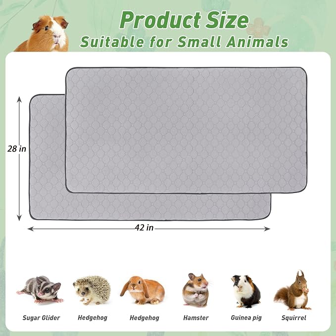2Pack Guinea Pig Cage Liners, 28''X42'' Washable Guinea Pig Pee Pads, Non Slip Reusable Super Absorbent Guinea Pig Training Mat Bedding Fleece for Small Animals Hamster Rabbit Chinchilla Rat
