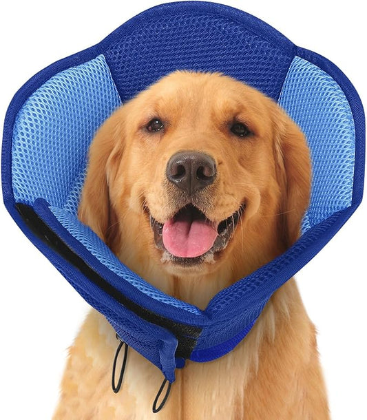 Dog Cone - Soft Cone for Dogs to Stop Licking, Pet E-Collar Alternative After Surgery, Adjustable Pet Recovery Collar for Wound Healing, Dark Blue Large