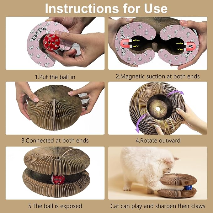2 Pack Kitty Cat Toy, Cat Scratchers for Indoor Cats, Magic Organ Foldable Cardboard Cat Scratcher, Cat Toy Interactive Relieve Boredom and Exercise (Brown, XS)