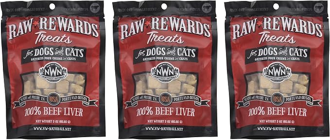 (3 Pack) Northwest Naturals Raw Rewards Freeze Dried Liver Treats, Beef, 3 Ounces Each