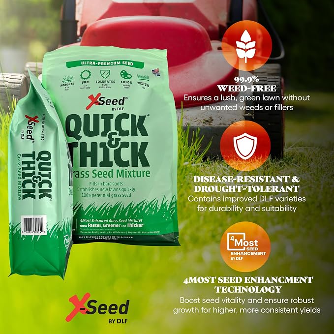 X-Seed Ultra Premium Quick and Thick Lawn Seed Mixture – Rapid Germination for Any Lawn, Dense Coverage in Sun to Shade, High-Traffic Areas, Fescue, Kentucky Blue, & Perennial Ryegrass Blend, 7lb Bag