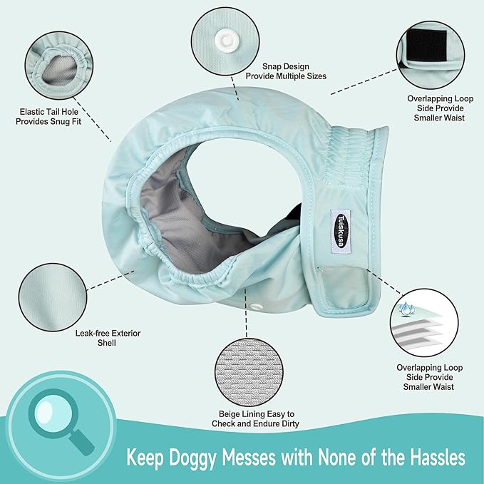 Tuiskusa Reusable Washable Dog Diapers Female, Highly Absorbent Doggie Diapers, Size Adjustable Puppy Diapers for Dog Period Panties(5 Pack)