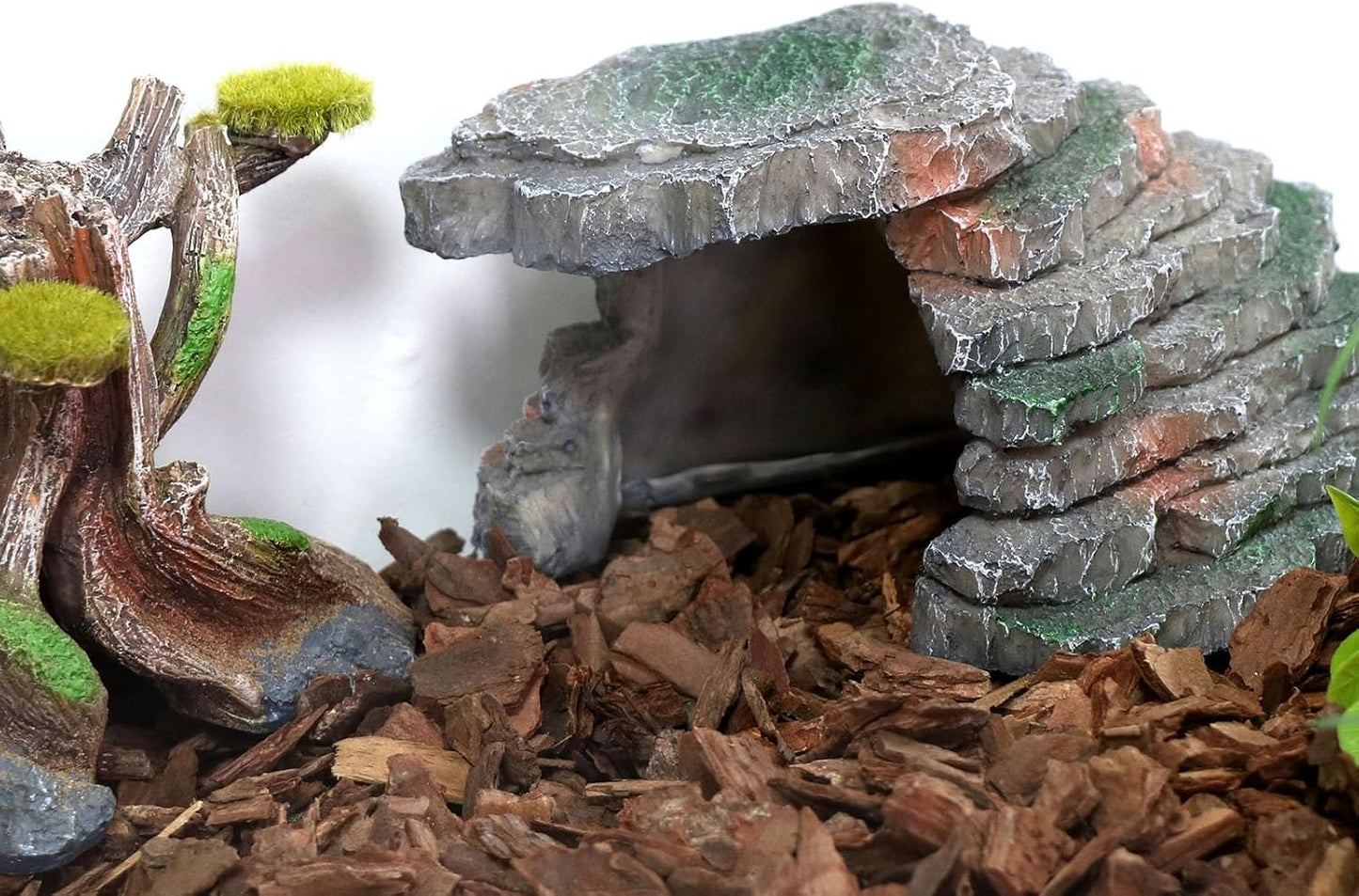 Gecko Hide Shale Scape Step Ledge, Reptile Cave Hideout Tank Accessories Decorations, Great for Reptiles, Amphibians, Leopard Gecko, Lizard, Frogs, Turtle (Small-B-7.3 * 4.4 * 3)