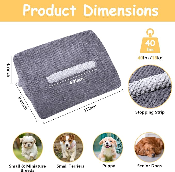 6 Pack Dog Ramp for Stairs with Contrast Color Anti-Slip Strip – Stair Wedges for Small & Senior Dogs and Cats, Gentle Slope Pet Steps with Washable Cover & Self-Sticky Pads