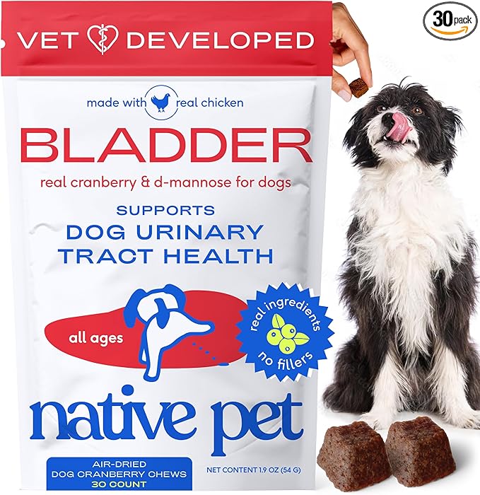 Native Pet Dog UTI Treatment - Cranberry Supplement for Dogs - Supports Normal Bladder Function, Urinary Tract & Kidney Health - Real Cranberry Extract, D-Mannose & Probiotics - Air-Dried - 30 Chews