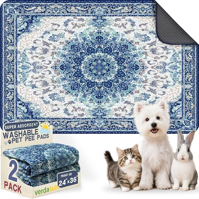 Washable Pee Pads for Dogs, Reusable Puppy Potty Training Pads, Ultra-Absorbent Thick Waterproof Leak-Proof Non-Slip Pads & Mat for Crate, Playpen, Floor, Whelping & Housebreaking , 2 Pack 24"x36"