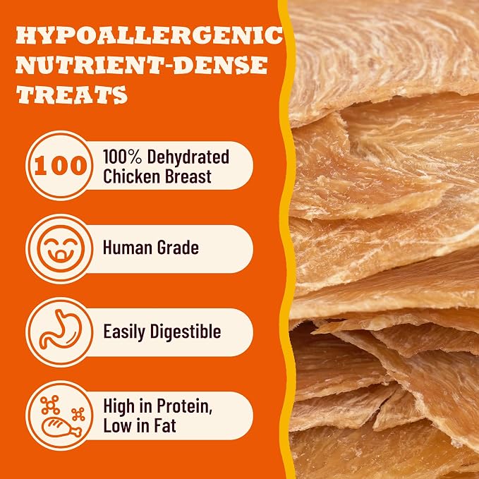 1.1 Pound Dehydrated Chicken Dog Treats with Single Ingredient Chicken Breast - High Protein, Low Calorie Healthy Chicken Jerky Dog Treats for Small, Medium & Large Breed