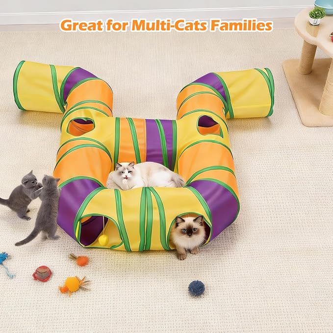 Petizer Portable Cat Tunnels for Indoor Cats, Pop Up Tear-Resistant Cat Tube, Waterproof & Washable Play Tunnels for Cats, Kittens, Kitty, Puppy, Rabbit (Rainbow Color)