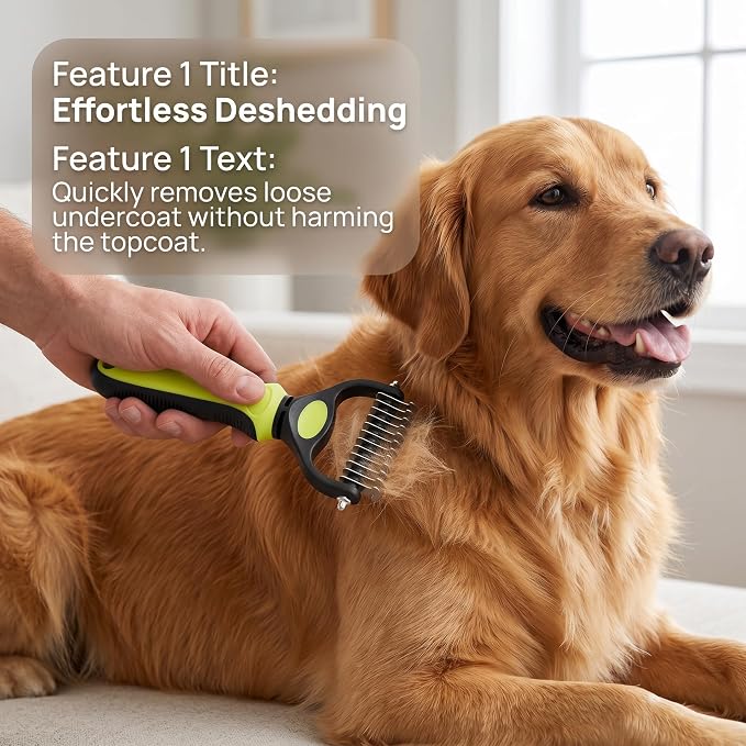 2pc Double-Sided Dog Brush for Shedding Control & Detangling - Pain-Free Deshedding Tool with Rounded Teeth (Large, Green)