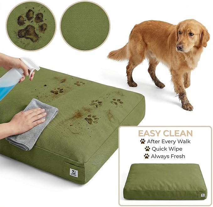 Sytopia 42 Inch Waterproof Indestructible Dog Bed for Extra Large Dogs, Canvas Outdoor Chew Proof Dog Crate Mat with Washable Removable Cover, Indoor Outdoor Patio Pet Pad, Green