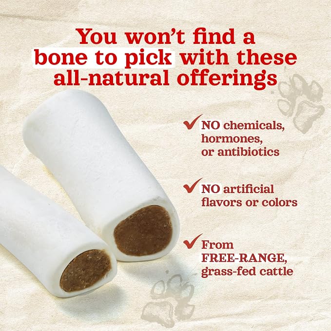 Natural Farm Filled Dog Bones, Bully Stick Flavor (5-6 Inch, 3 Pack), Limited Ingredient Stuffed Dental Dog Bone Treats for Large Dogs