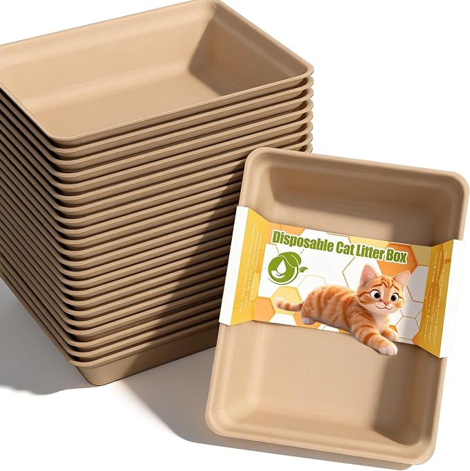 Disposable Litter Boxes for Cats Leak-Proof: 20-Pack Odor Control Sustainable Large Kitty Tray for Travel/Indoor Use