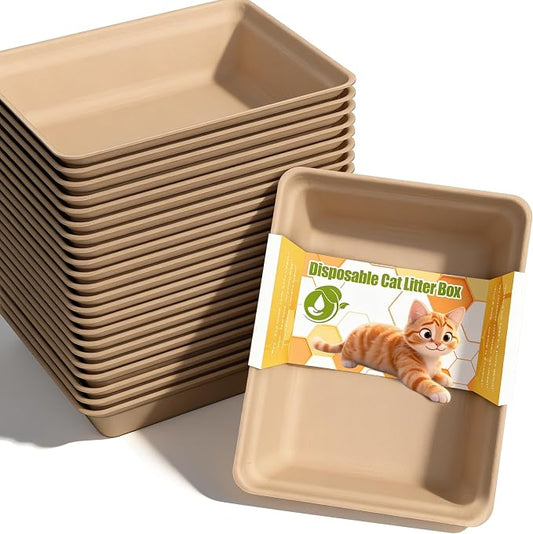 Disposable Litter Boxes for Cats Leak-Proof: 20-Pack Odor Control Sustainable Large Kitty Tray for Travel/Indoor Use