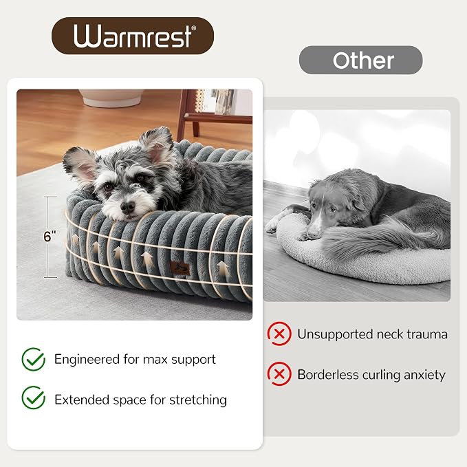 Cute Dog Bed for Small Dogs & Cats,Washable Fluffy Cat Beds for Indoor Cats, Rectangle Orthopedic Memory Foam Puppy Beds with Anti-Slip Bottom, 20 x19 x 7 Inches, Grey(20x19x6inchs)