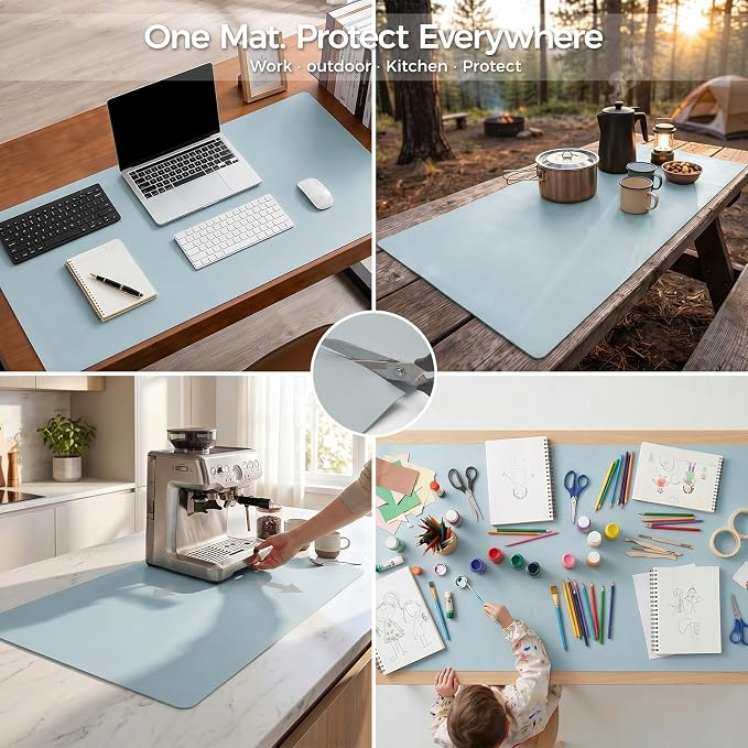 Extra Large Silicone Mat for Countertop & Table with Gift Tube Packaging, Thickened Non-Slip Heat Resistant Table Protector, Cuttable Waterproof Kitchen Prep & Kids Craft Mat
