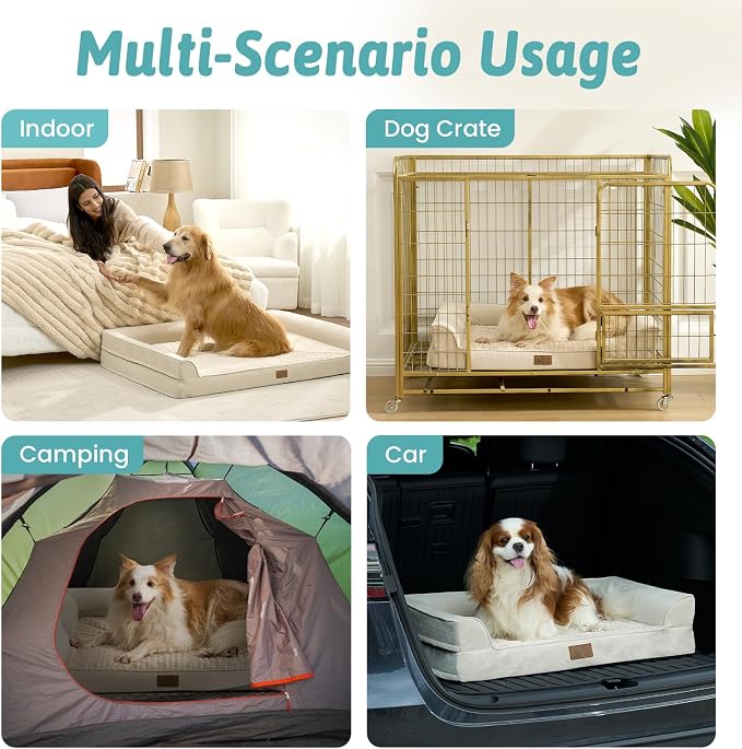 COZY KISS Orthopedic Dog Bed for Extra Large Dog 44x32 inch, XL Pet Sofa, Bolster Foam Bed with Sides, Non-Slip and Egg-Crate Big Dog Couch Bed with Washable Removable Cover, Beige
