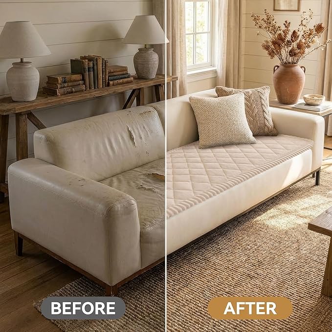 Smiry Couch Cover for Dogs, Non Slip Washable Pet Sofa Protector for Large Dogs, Cats, Fuzzy Plush Sofa Covers Backrest & Armrest, Against Fur, Dirt & Scratch Resistant, Apricot, 20"×24", 2 Pack