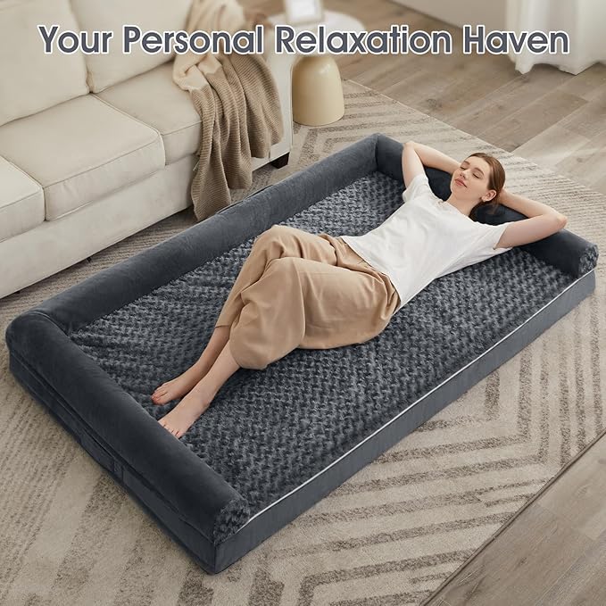BFPETHOME Orthopedic Washable Dog Beds Large Sized Senior Dog for Comfy Sleeping with Removable Cover, Waterproof Big Soft Pet Couch Bed for Dogs Rerlax