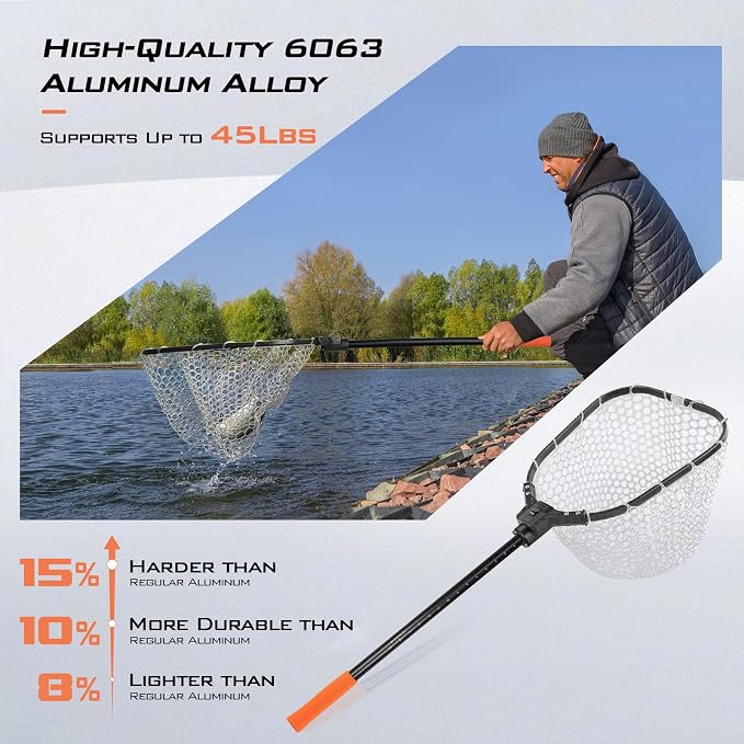 KastKing Brutus Fishing Net, Foldable Extendable Fish Landing Net, Lightweight & Portable Fishing Net with Soft EVA Foam Handle, Holds up to 44lbs/20KG, Fish-Friendly Mesh for a Safe Release