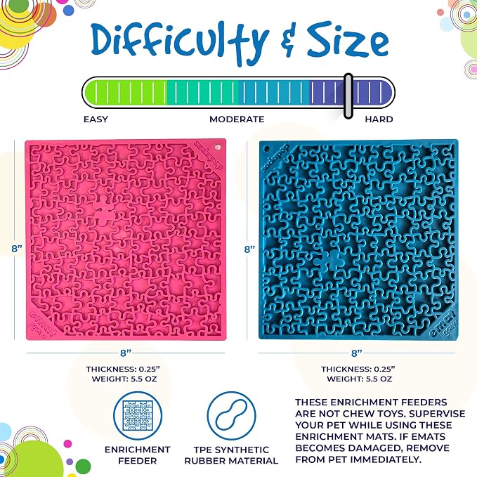 SodaPup Pink & Blue Jigsaw eMat Bundle – Durable Lick Mat Feeder Made in USA from Non-Toxic, Pet-Safe, Food Safe Rubber for Avoiding Overfeeding, Digestive Health, Calming, More