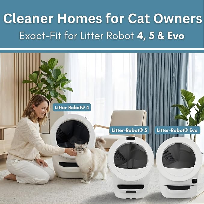 Fresh Headquarters Pre-Cut Activated Charcoal Filter - Compatible with Litter Robot 5, Evo and Litter Robot 4 Carbon Filters for Odor Control, Deodorizer & Dust Reduction Made in USA - 6-Pack