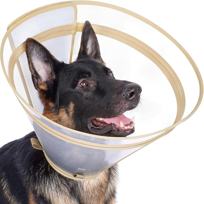 Dog Cone to Stop Licking, Clear Recovery Collar with Detachable Zipper, Sturdy Elizabethan Collar for Large Medium Small Dogs, Soft Adjustable Cone After Surgery Patented, Khaki XL