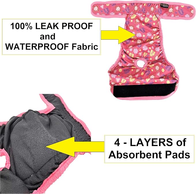 Pack of 3 or 6 Female Dog Diapers with 4 - Layers of Absorbent Pads Cat Panties Waterproof Leak Proof Washable (L: Waist 20" - 26", Pack of 6 Black)