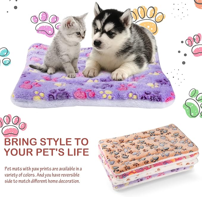 Tuanse 4 Pack Ultra Soft Dog Cat Bed Mat Small Animal Guinea Pig Bed with Cute Print Reversible Fleece Dog Crate Kennel Pad Cozy Washable Thickened Hamster Pet Beds Mat(13 x 19 Inches,Vivid Color)