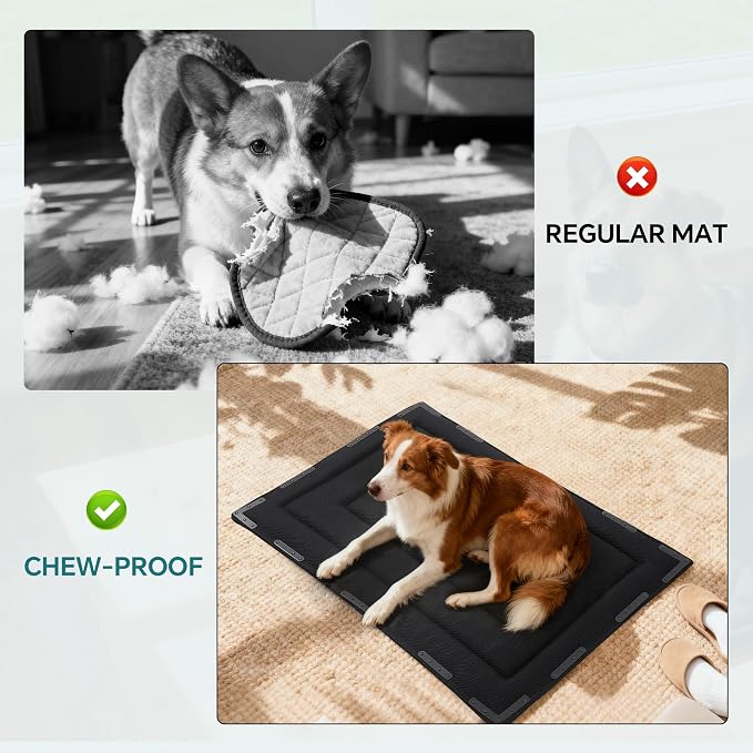 HOMBYS Chew Proof Foam Dog Bed 41"x28" with 14 Reinforced Metal Rivets, Indestructible Crate Pad for Large Dogs, Super Chew Resistant Fabric & Water Washable Kennel Mat, Black