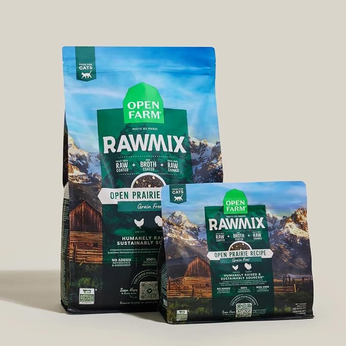 Open Farm, RawMix Dry Cat Food, Protein-Packed Kibble Coated in Bone Broth with Freeze Dried Raw Chunks, for Indoor & Outdoor Cats, Chicken & Turkey Grain-Free Recipe, 8lb Bag