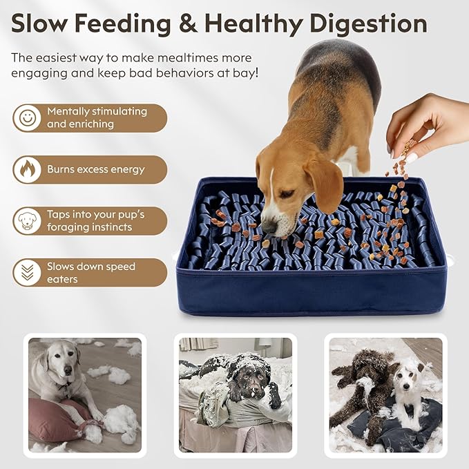 FunFurry Snuffle Mat for Dogs, Dog Puzzle Mat, Interactive Dog Toys for Enrichment,Sniff Mats with Non-Slip Backing,Suitable for Breeds and Sizes of Dogs (Navy, 17" X 15")