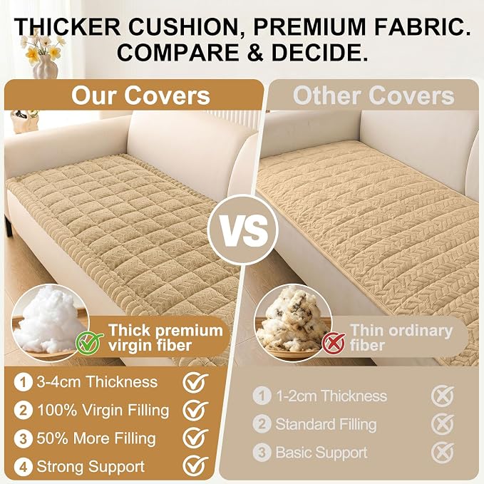 Smiry Couch Cover for Dogs, Non Slip Fuzzy Pet Sofa Covers Washable for 3 Cushion Couch, Soft Thick Furniture Protector for Cats Dogs, Against Fur, Dirt, Scratch Resistant (Khaki, 27.6" x 82.7")