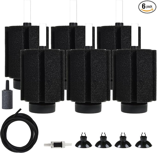 ALEGI Aquarium Sponge Filter 40 Gallon,Quiet Sponge Filter with Air Stone for Betta Fry Shrimp and Small Fish (6 pcs)