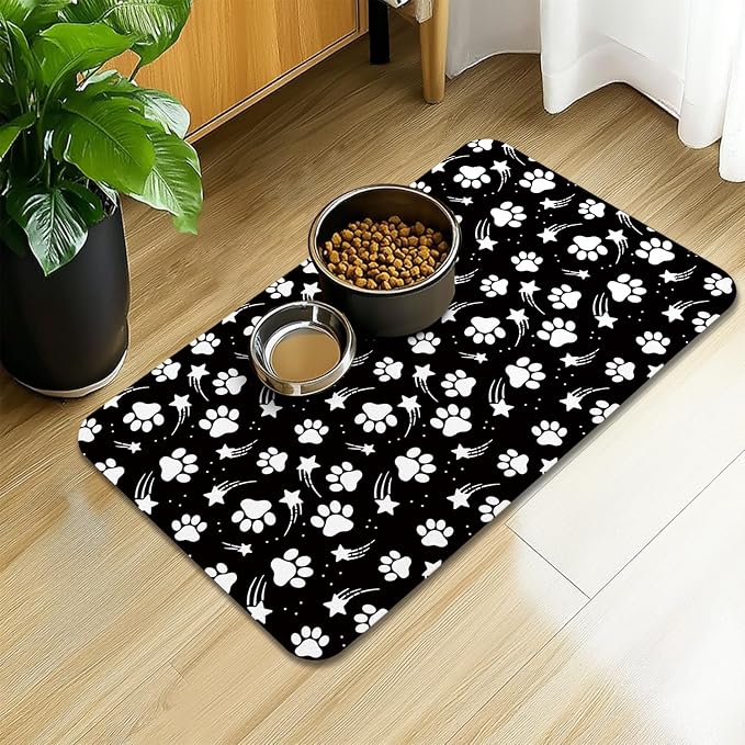 Dog Food Mat 12x20 Inch Pet Feeding Absorbent Mats for Floor Dog Cat Water Bowl Placemat Non-Slip Washable Pet Food and Water Mat