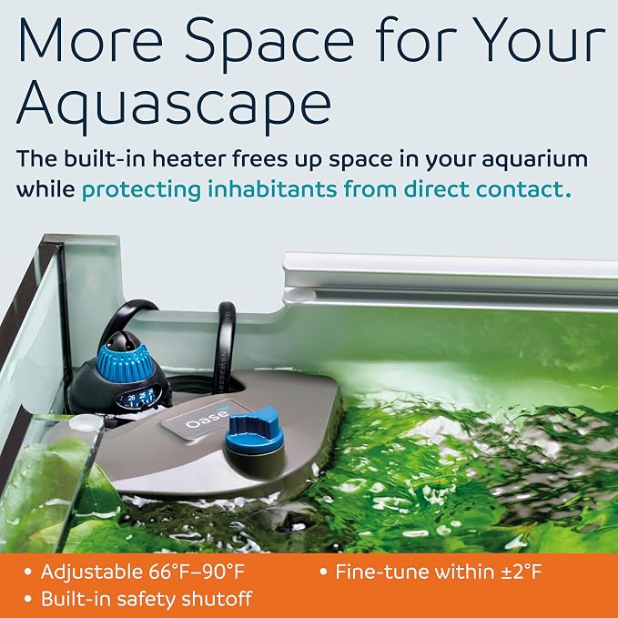 Oase BioPlus Thermo 200 Compact Internal Filter for Clean & Clear Aquarium Water – Easy Maintenance, Discreet Corner Mount, Integrated Heater, For Freshwater Tanks up to 55 Gallons