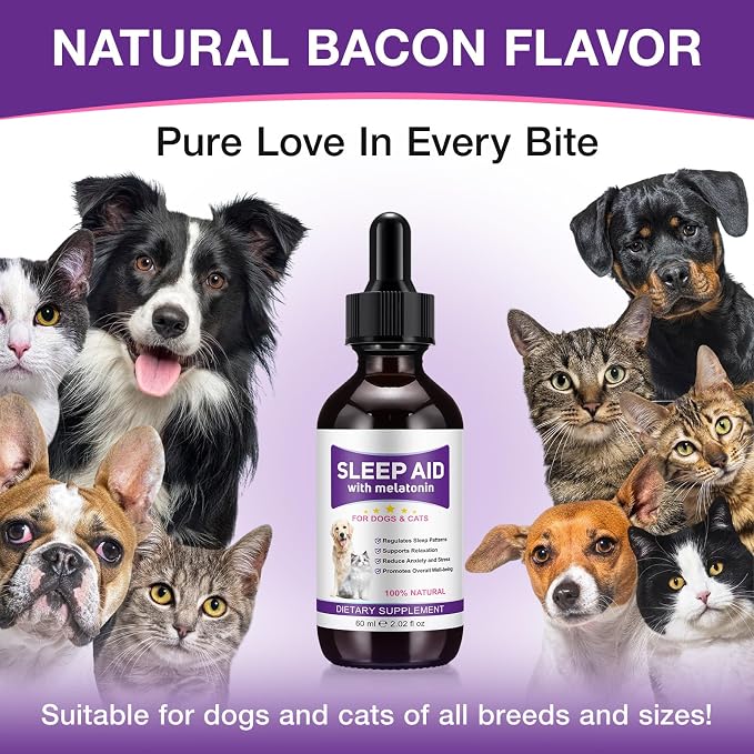 Melatonin for Pets, Dog Melatonin, Melatonin for Dogs Calming, Melatonins for Cats, Promotes Relaxation, Deep Sleep & Calm Behaviour, Reduce Anxiety and Stress, Chicken Flavor - 2Oz