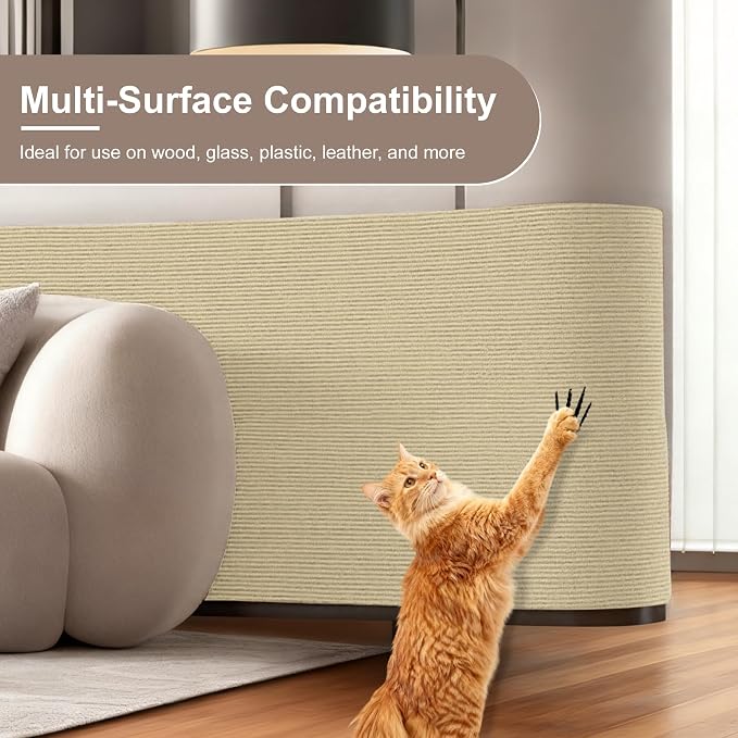 Cat Scratch Furniture Protector, Self-Adhesive Cat Scratcher Mat, Couch and Furniture Protector from Cat Claws, Brown, 1 Set