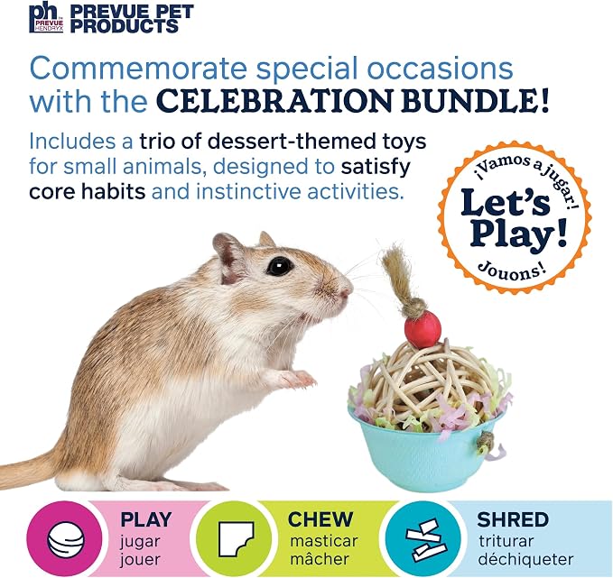 Prevue Pet Products Celebration! Small Animal Mineral Chew Toy Bundle - Cage Accessories & Enrichment Toys for Chewing, Dental Health, Boredom Relief, and Teeth Grinding, for Bunnies, Hamsters, & More