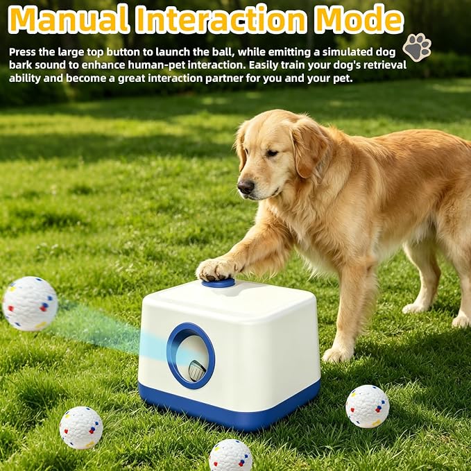 Automatic Dog Ball Launcher with 3 ETPU Balls, Upgrade Auto/Manual Ball Thrower for Dogs, Adjustable Distance 20-45ft, USB Rechargeable, Interactive Dog Toy for Indoor/Outdoor Play
