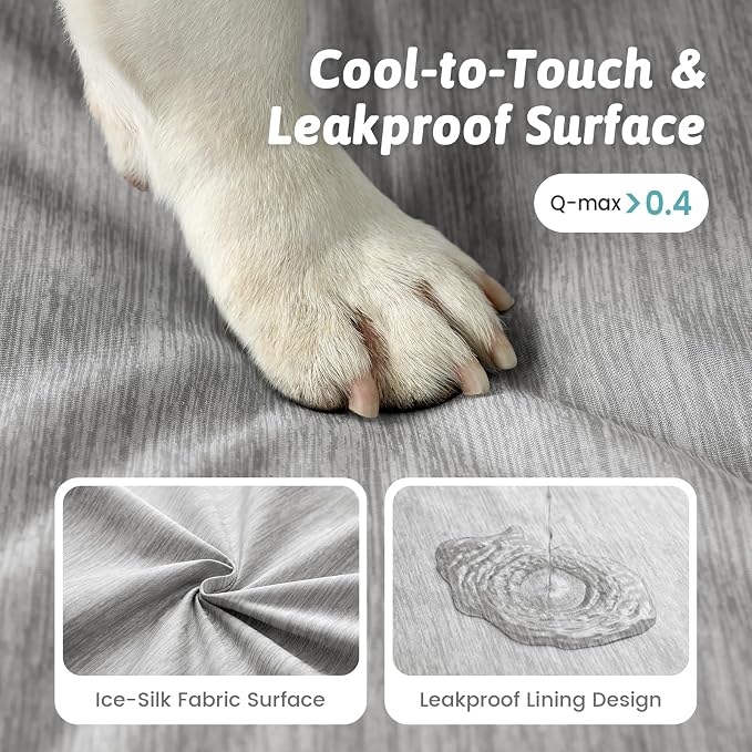 COZY KISS Cooling Dog Bed for Small Dogs, 30"x20" Orthopedic Foam Sofa with Bolster Sides, Q-Max >0.4 Cooling Technology, Cool Pet Bed with Removable Washable Cover, Grey