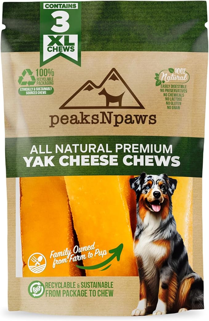 peaksNpaws Yak Cheese Himalayan Dog Chews, High Protein, Natural Dog Treats Large Breed, Lactose Free Chew Sticks for Aggressive Chewers, Long Lasting Pet Treat for Dogs Under 80 lbs, 3 X-Large Chews