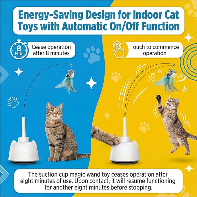 2 In 1 Electric Cat Wand Toy Interactive Cat Toys for Indoor Cats 360° Cat Toys for Bored Indoor Adult Cats, 2-Speed Fly Cat Chase Toy Automatic Cats Toys with Suction Cup Electric Cat Teaser Wand