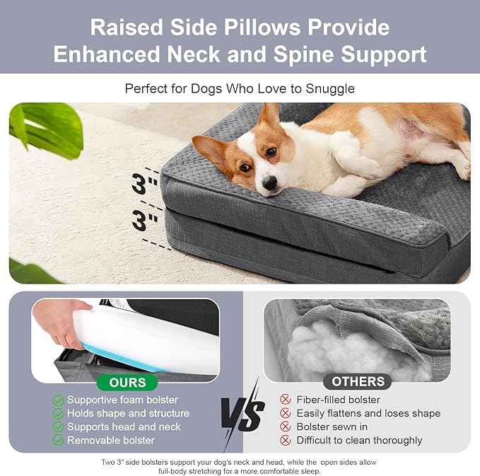 Rainmr Orthopedic Dog Bed Medium Size Dog, Memory Foam Dogs Bed for Medium Dogs, Washable Removable Cover, Nonskid Bottom, Waterproof, for Indoor, Outdoor, Crate ＆ Car Use, 35x23x6 Inches, Dark Grey