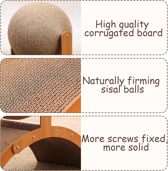 Rabbit Scratch Toys, Natural Sisal Bunny Scratching Cardboard Pad and Scratcher Ball, 2-in-1Pet Enrichment Interactive Toy for Indoor Bunnies Ferrets Chinchillas Small Animals Boredom Breaker