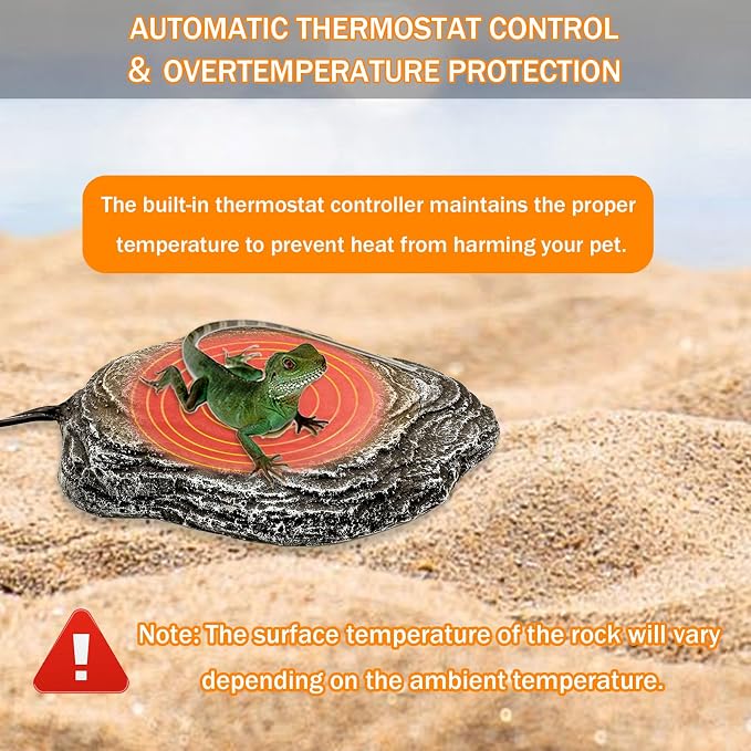 Reptile Heat Rock Terrarium Tank Heating Pad Thermostatic Controlled Heated Mat Basking Platform for Bearded Dragon, Lizard, Snake, Chameleon, Turtle, Leopard Gecko