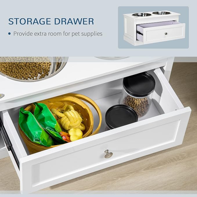 PawHut Large Elevated Dog Bowls with Storage Cabinet Containing Large 44L Capacity, Raised Dog Bowl Stand Pet Food Bowl Pet Feeding Station, Brown