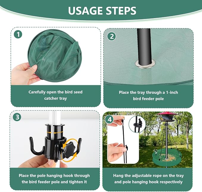 Lettry 20'' Bird Seed Catcher Tray for Pole Mounted Bird Feeder, Birdseed Hoop with Holes Fits 1'' Pole for Birds Feeders Outdoors, Backyard, Garden (1)