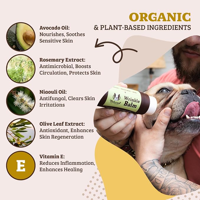 Natural Dog Company Wrinkle Balm for Dogs – Dog Skin Fold Balm for Bulldogs, Frenchies & Pugs, Moisturizing Face Fold Care for Warm Weather, Humid Summer Days & Daily Cleaning Routines, 0.15 oz Stick